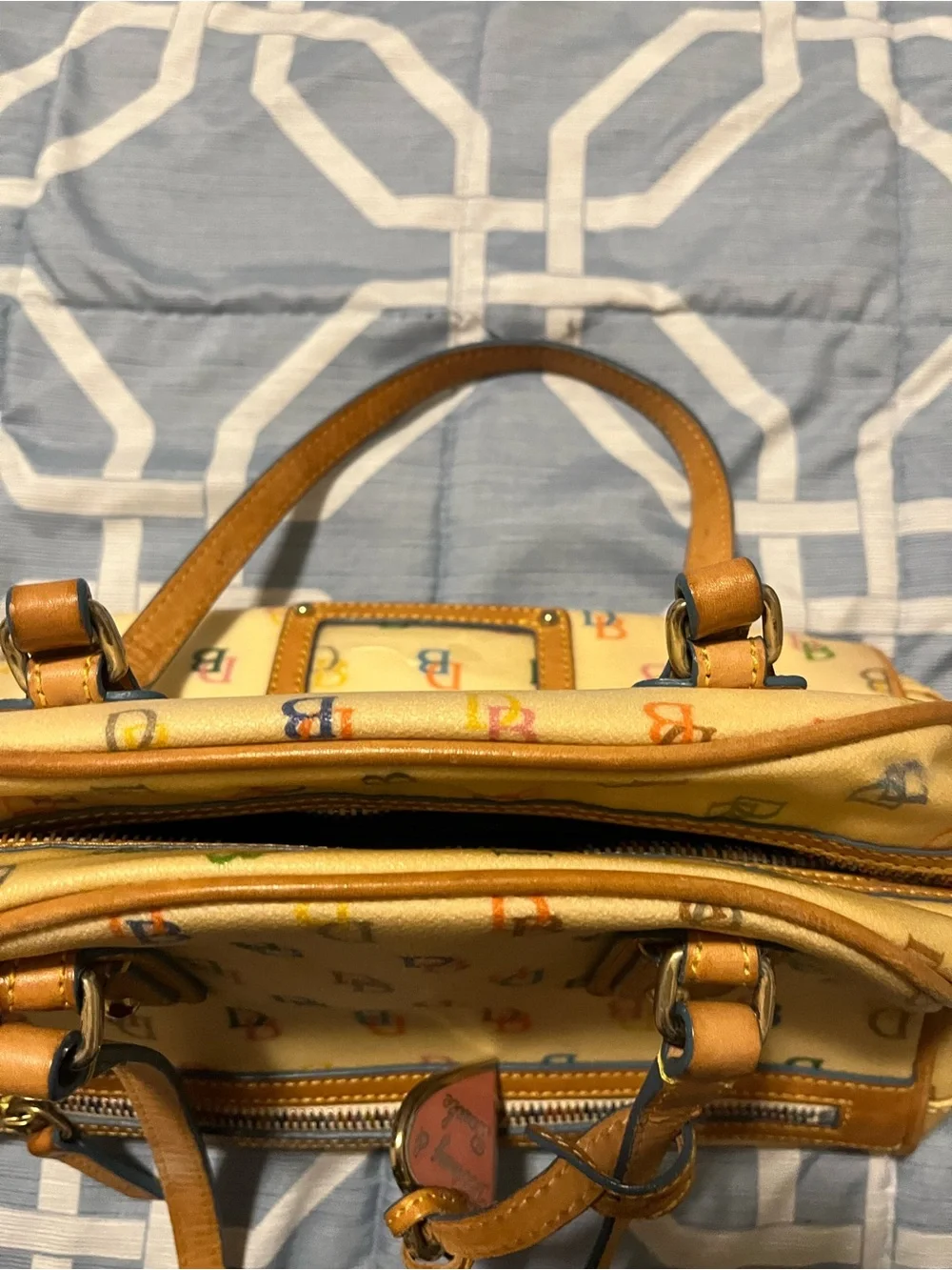 Multicolor Logo Print Women’s Satchel - Cream and Tan no UV - Picture 5 of 11